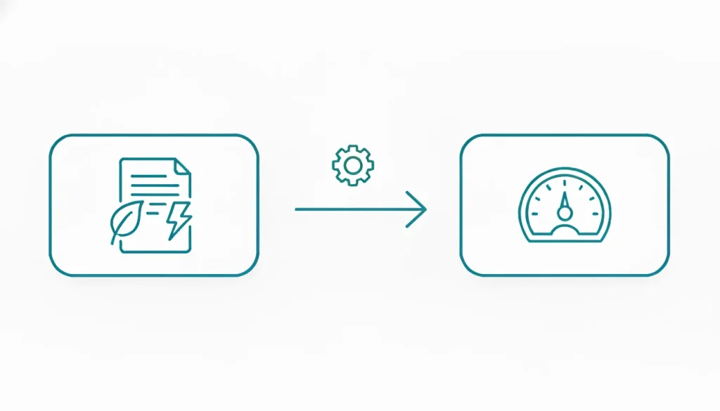 年間消費電力量の入力を平均消費電力へ読み替える一方向の変換イメージ。計算機で自動換算される流れを矢印で示すシンプルな図。